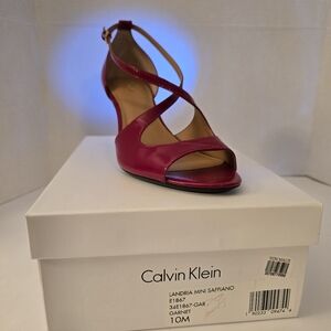 Calvin Klein Landria Mini Saffiano Garnet Red Size 10M Strappy Heels New!